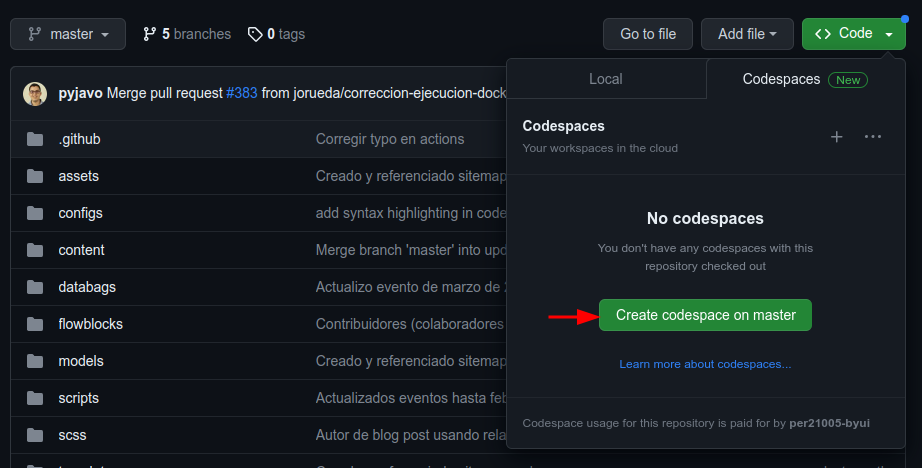 Abrir Codespace